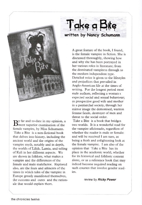 image of the page in the Chronicles magazine with a review of Take A Bite by author Nancy Schumann
